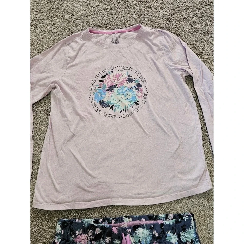 Vera Bradley Pajama Set Women Medium Pink Purple Floral Mums The Word Cotton